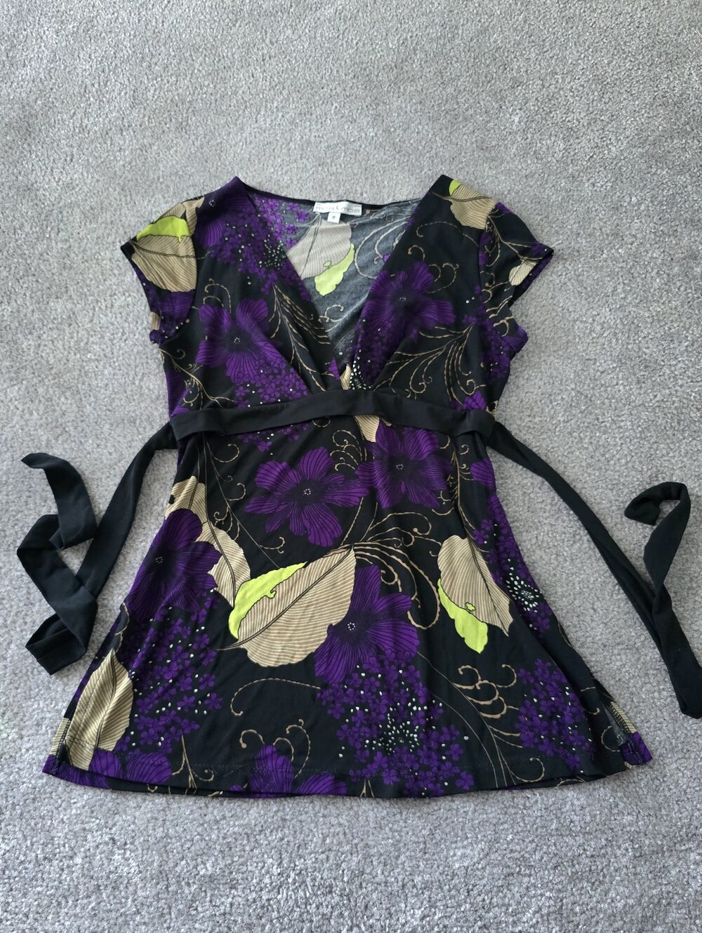 Moa Moa Purple Floral Tie Back V-Neck Blouse